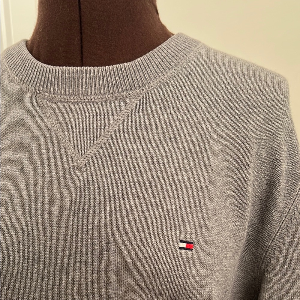 Men's Gray Sweater Cotton Crew Neck Sweatshirt Cotton Breathable Knit - Picture 5 of 11